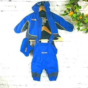 COLUMBIA Winter Coat, Overalls, Hat Set Size 12 months
